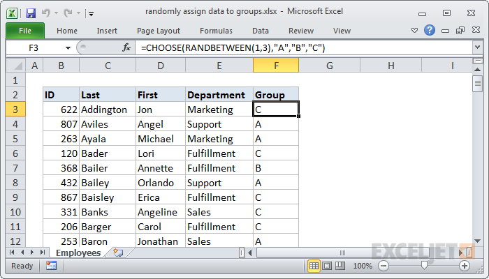 excel random assignment to groups